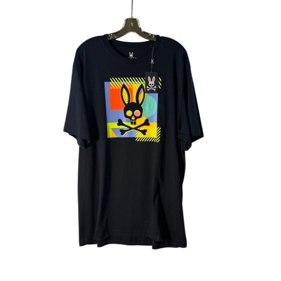 Psycho Bunny Mens Henry Deco Graphic Tee Navy Pima Cotton Short Sleeve - Picture 1 of 9